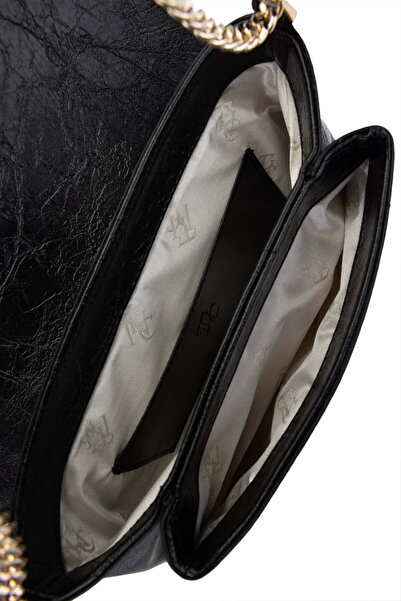 Tamer Tanca Women Vegan Black Patent Leather Shoulder Bag