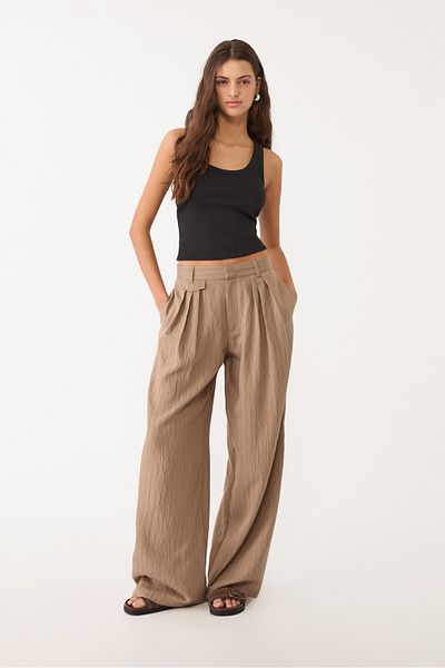 Stradivarius Striped Flowing Linen Blend Creased Trousers