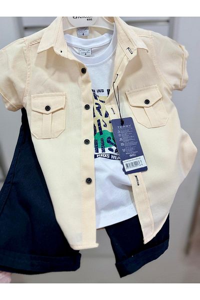 Terry Boy's Oxford Short Sleeve Shirt T-Shirt Shorts Suit / Shirt - 3 Piece Suit with T-Shirt Shorts
