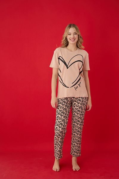 Lavint Homewear Heart Patterned Cotton Lycra Pajama Set