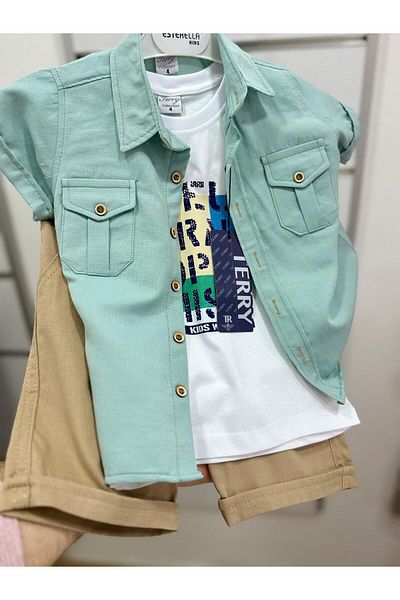 Terry Boy's Oxford Short Sleeve Shirt T-Shirt Shorts Suit / Shirt - 3 Piece Suit with T-Shirt Shorts