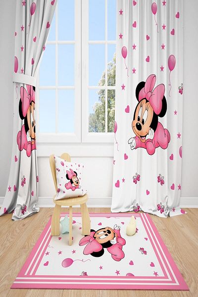 dekomingo Pink Baby Mouse Mini Children's Room 2 Wings Background Curtain