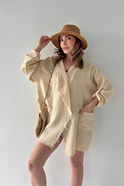 bb butik basic Muslin Fabric Seasonal Jacket with Tassel Stitching