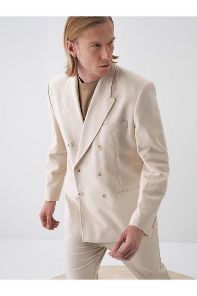 Xint Men's Natural Regular Fit Linen Jacket