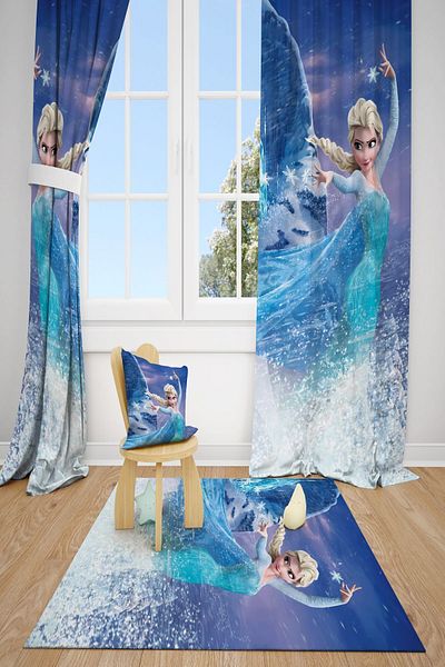 dekomingo Girl Character Mountains Hands in the Air Children's and Baby's Room 2 Wings Background Curtain