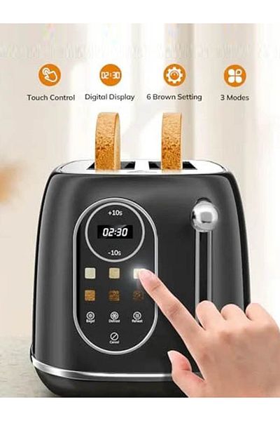 rebune Smart Toast Toaster, Two Slices, 800w, 6 Toasting Levels