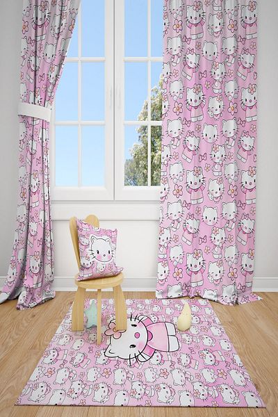 dekomingo PINK HELLO KIT CHILD AND BABY ROOM 2 WING FUND CURTAIN