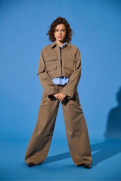 ONLY Women's Wide Leg Lace-Up Trousers – Walnut Color (98% Cotton, Tall)