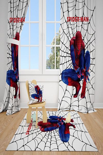 dekomingo WHITE FLOOR SPIDER MAN NETWORK CHILDREN'S AND BABY ROOM 2 WINGS PHONE CURTAIN