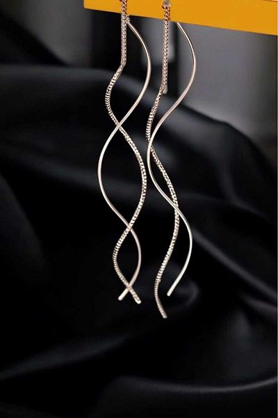 Atölye Olcay Eser Wavy Design Dangle Steel Earrings