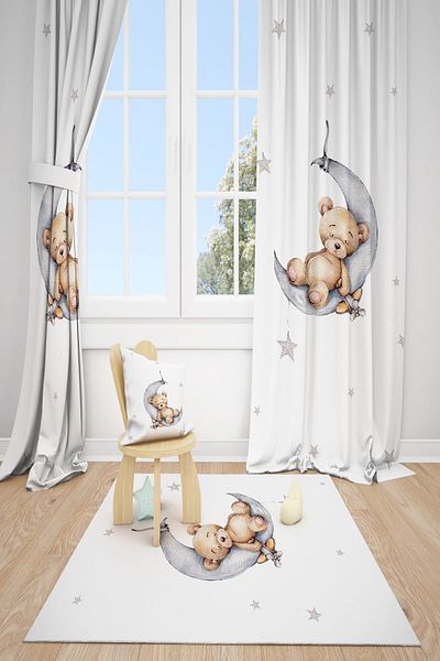 dekomingo Sleeping Bear on the Moon Children's Room 2 Wings Background Curtain