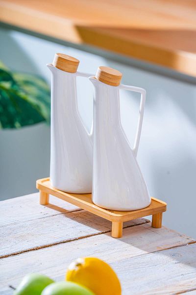 ACAR Pamira Bamboo Stand Oil & Vinegar Set