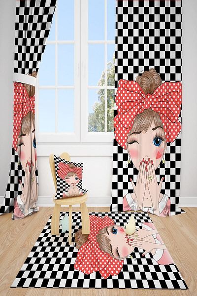 dekomingo Kiss Girl's Room 2 Wing Background Curtain