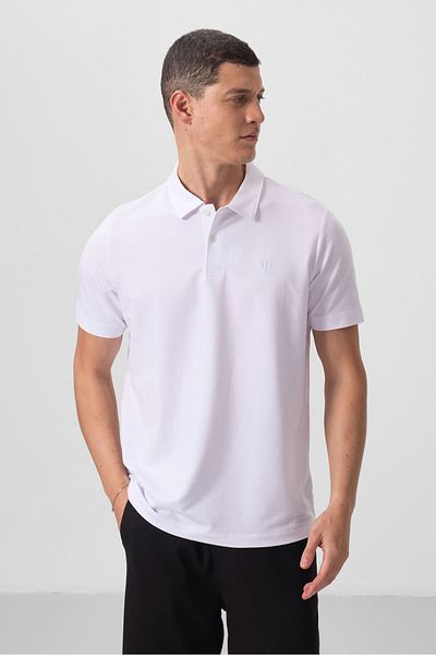TOMMY LIFE Λευκό Basic Chest Logo Standard Fit Knitwear Polo Neck Ανδρικό T-shirt - 87768