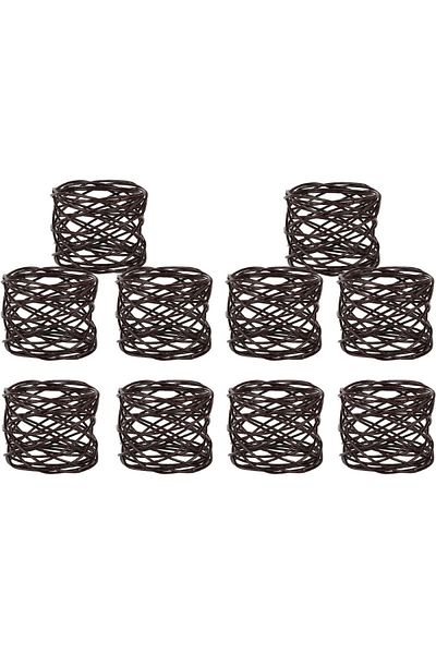 india Set Of 10 Napkin Rings , Metal, Dark Brown, 2.5 X 6.3 Cm