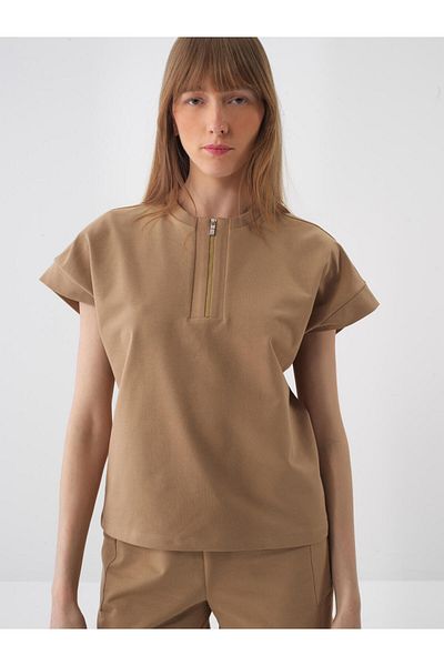 Xint Women's Camel Oversize Cotton Sweatshirt