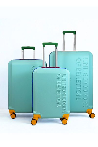 United Colors of Benetton BNTA-203X Set of 3 Hard Trolley Luggage with TSA Lock| SIZE-20/24/28 Inch| Light Blue