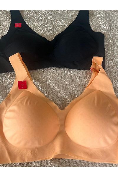 MEBA Laser Cut V-Neck Seamless Wire Free Sports No Trace Ghost 2-Piece Bra