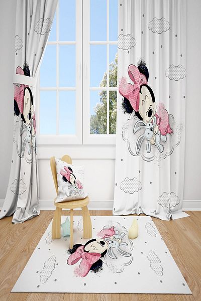 dekomingo PINK RABBIT MINI PATTERNED DOUBLE WINGS CHILDREN'S ROOM PHONE CURTAIN