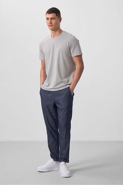 TOMMY LIFE Ανδρικό T-Shirt με λαιμόκοψη σε πέτρα - Κοντό μανίκι, Standard Fit - 87912