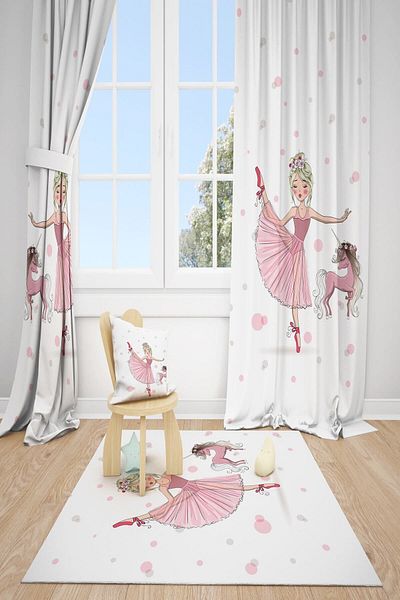 dekomingo Ballerina Girl Horned Horse Children's Room 2 Wings Background Curtain