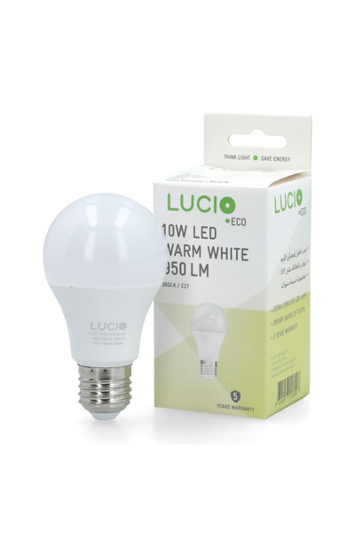 LUCİO مصباح LED موفر للطاقة E27، 10 وات، 3000 كلفن، 950 لومن، خالٍ من الوميض