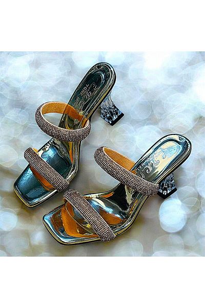 KAFKASLAR AYAKKABI Transparent 8 cm Heel Stone Evening Dress Home Dowery Slippers