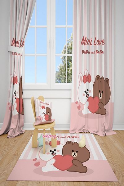 dekomingo Mini Love Baby and Kids Room - Dudu and Bubu, 2 Wings Background Curtain