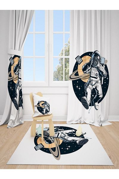 dekomingo Astronaut Space Children's Room 2 Wing Background Curtain