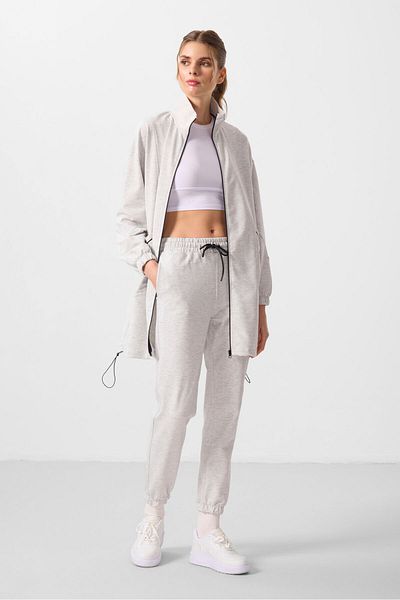 TOMMY LIFE Snow Melange Stand Collar Zippered Comfortable Form Women's Tracksuit Tunic Set - 95345