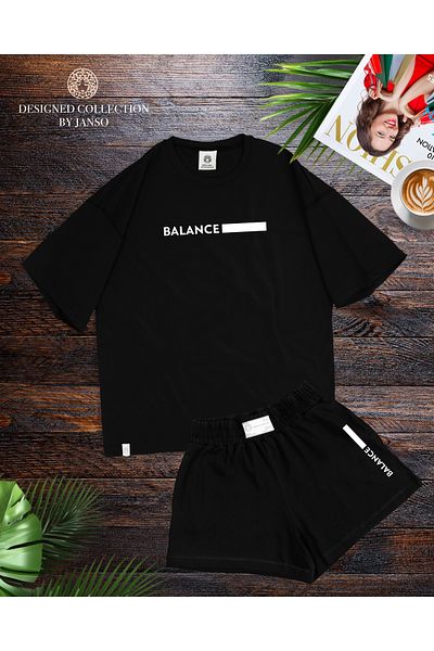 JANSO GROUP -Women's Balance Short Sleeve Tshirt-Shorts Set 2 Pieces Large Size Oversize