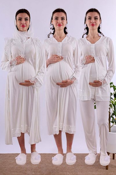 ByLohusa Effortt Ecru Hijab Pregnant Maternity Set Byl2T24262