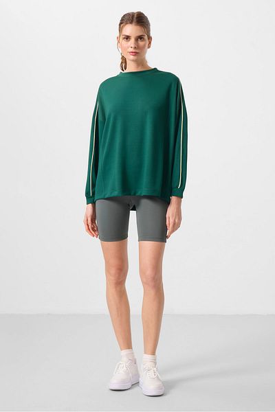 TOMMY LIFE Green Soft Textured O Neck Oversize Women's Tunic Sweatshirt - 97303