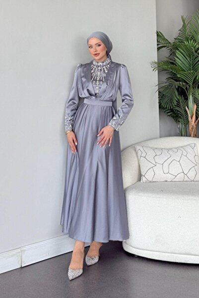 Şulemoda Giyim Βραδινό φόρεμα Gülnu Γκρι