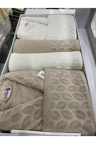 Nurpak Σετ μπουρνούζι Μπεζ Κρεμ 8 τεμαχίων 100% Βαμβάκι Hazal