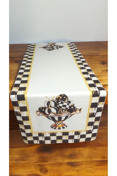 Mavi Masal Runner cu model de dovleac în carouri albă, veselă de bucătărie 36...