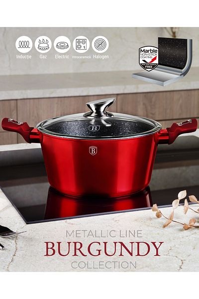 Berlinger Haus Nonstick Pot Casserole With Lid 20 Cm Burgundy Metallic Line