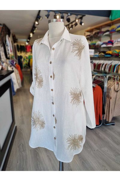Paşalı 100% Cotton Linen Side Pocket Shirt Jacket