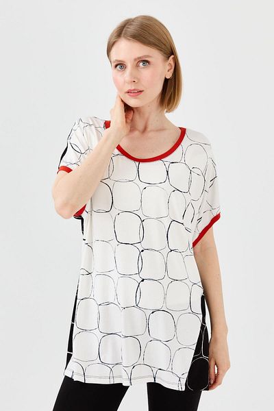Desen Triko Tricou de damă din bumbac pieptănat cu guler și mâneci galbene Negru/ecru