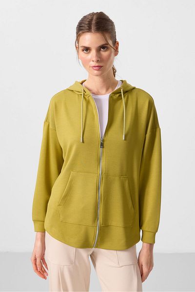 TOMMY LIFE Dark Mustard Soft Textured Hooded Oversize Women's Tunic Sweatshirt - 97302