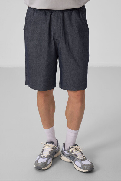 TOMMY LIFE Ανδρικό σορτς Chino με υφασμένο ελαφρύ ελαστικό τζιν Navy Blue Standard Fit - 81290