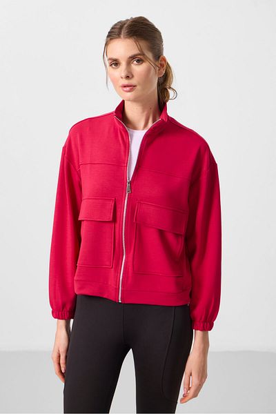 TOMMY LIFE Red Soft Stand Collar Oversize Crop Top Feminist Sweatshirt – 97301