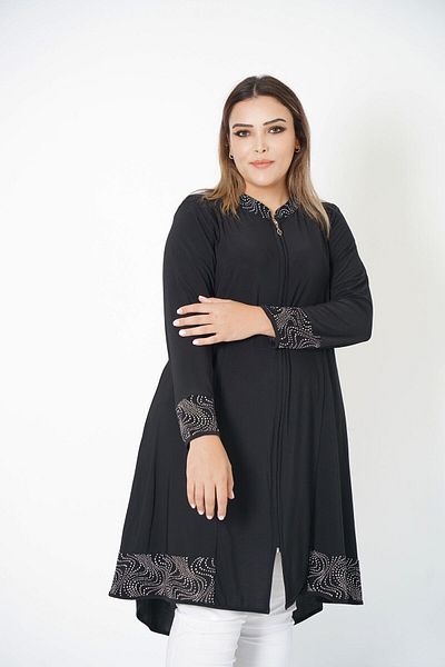 TRENDSE Mother Long Cardigan Tunic Ζακέτα με φερμουάρ Sand Ύφασμα