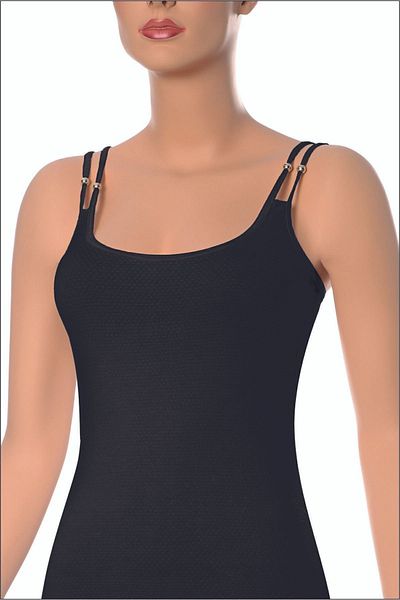 NİSYVE Black Women's Undershirt with Cotton Beaded Rope Straps