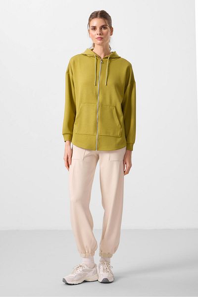 TOMMY LIFE Dark Mustard Soft Textured Hooded Oversize Women's Tunic Sweatshirt - 97302