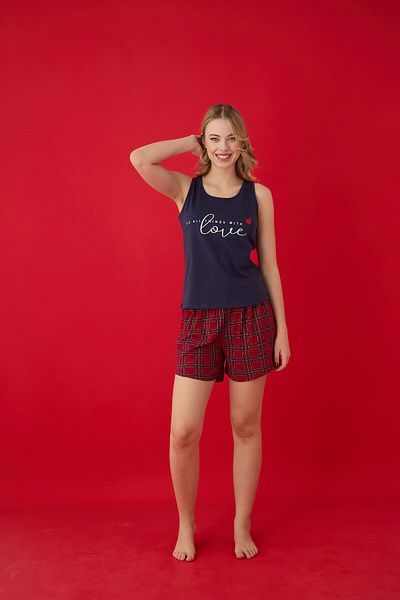 Lavint Homewear Plaid Patterned Cotton Lycra Shorts Set