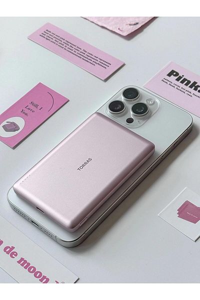 TORRAS MiniMag Power Bank 5,000 Mah, Ultra-Slim, Fast-Charging, Magsafe-Compatible For iPhone 12 To 16 Pink