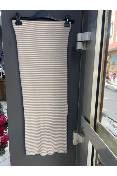 Butik Lena Çizgili Yırtmaçlı Uzun Etek