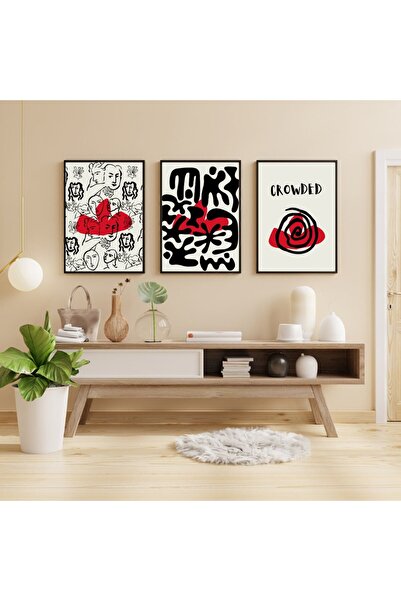 PRYDESIGN Pry Design Set of 3 Red Black Crowd Wall Painting Framed Pry_0308_00