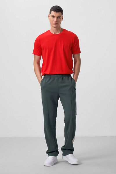TOMMY LIFE Ανδρικό παντελόνι Palazzo με υφή επιφάνειας Khaki - 82171